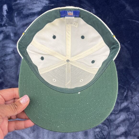 Vintage Reebok Green Bay Packers Hat Fitted 7-3/8 NFL Wool Blend White Big Logo - Picture 10 of 14